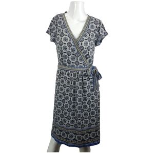 Max Studio Dress Womens Small Blue Printed Faux Wrap Jersey